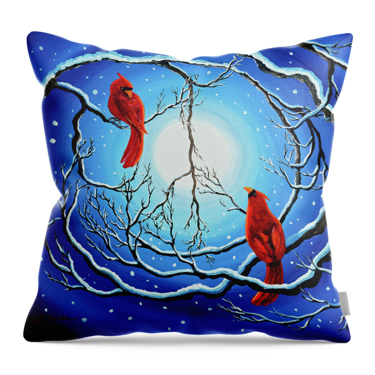 Zen Throw Pillow featuring the painting Winter Peace by Laura Iverson