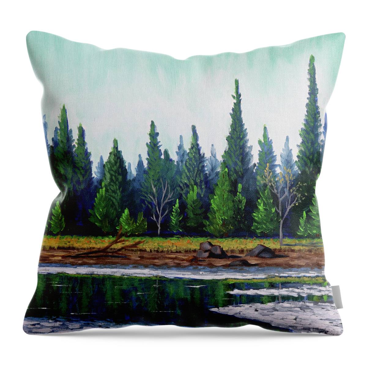 Winter Throw Pillow featuring the painting Winter Pond by Kevin Hughes
