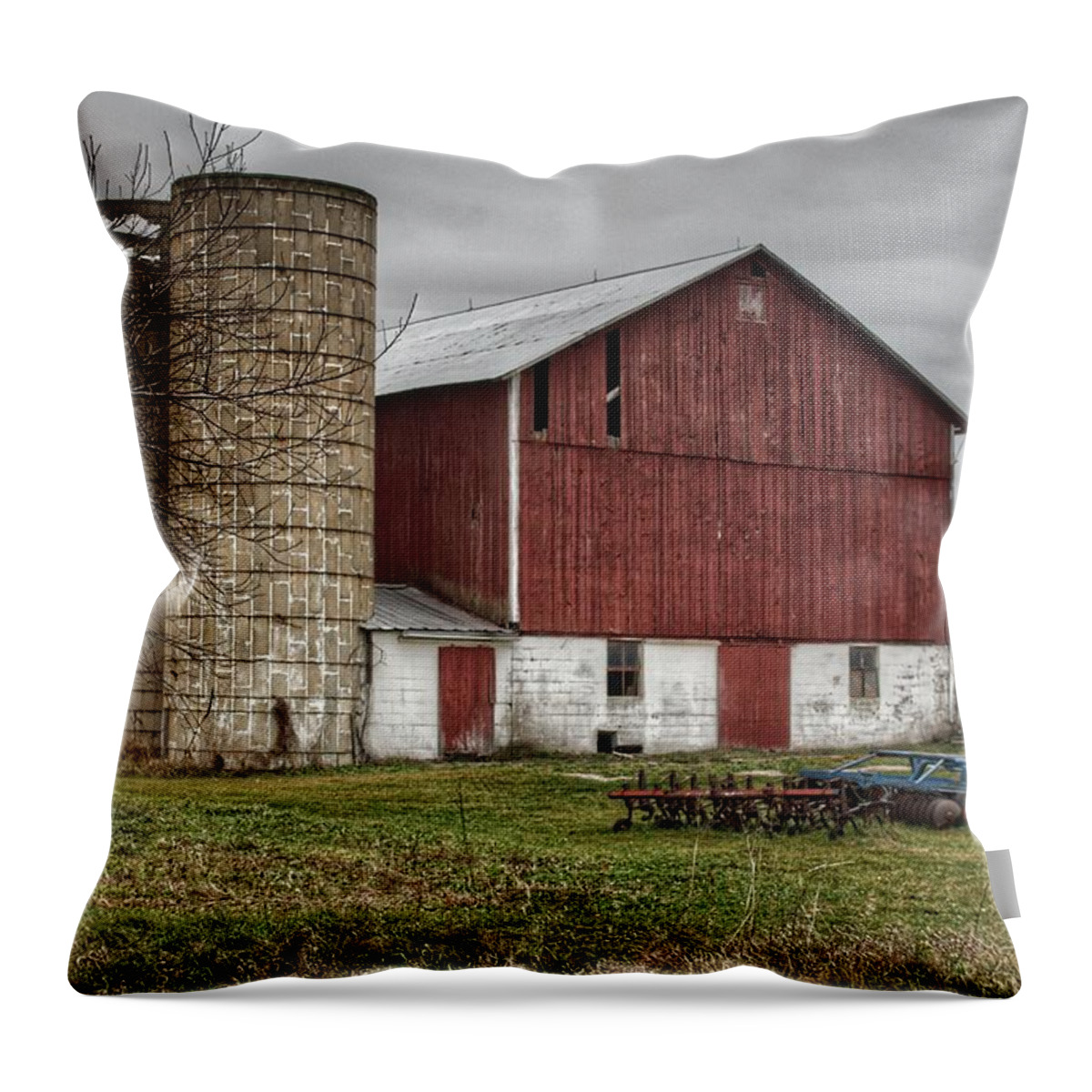Barn Throw Pillow featuring the photograph 0006 - Winter Red by Sheryl L Sutter