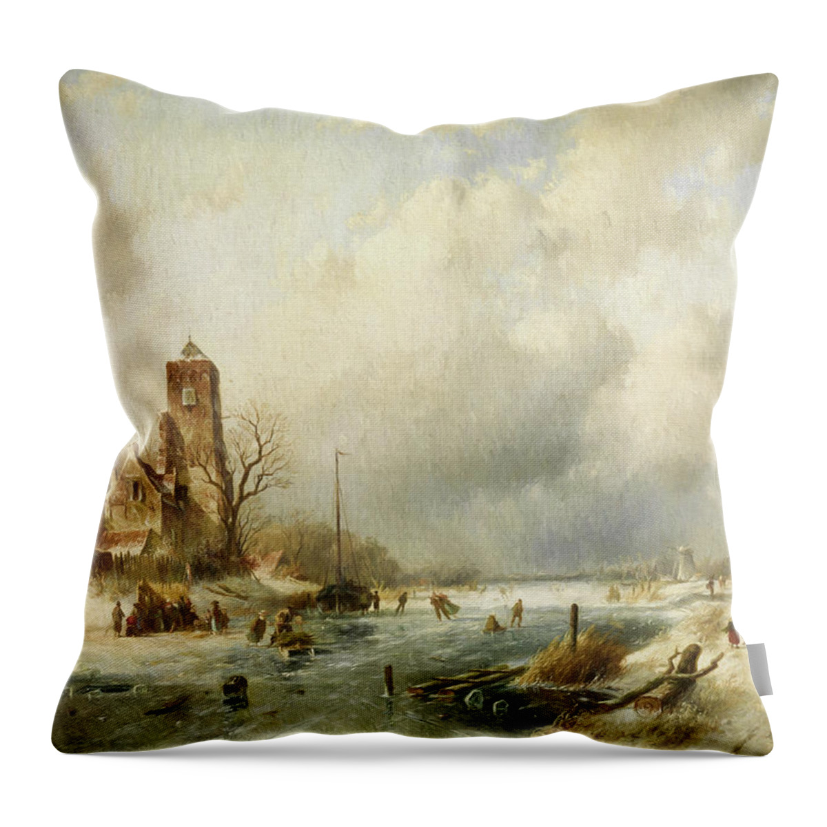 Old Masters Throw Pillow featuring the painting Winter Scene 2 by Charles Leickert