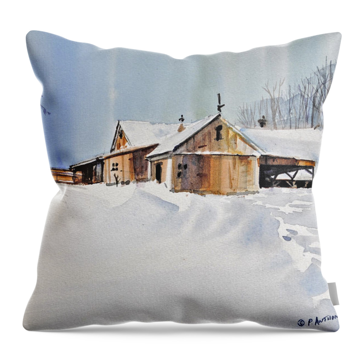 Winter Throw Pillow featuring the painting Winter Shadows by P Anthony Visco