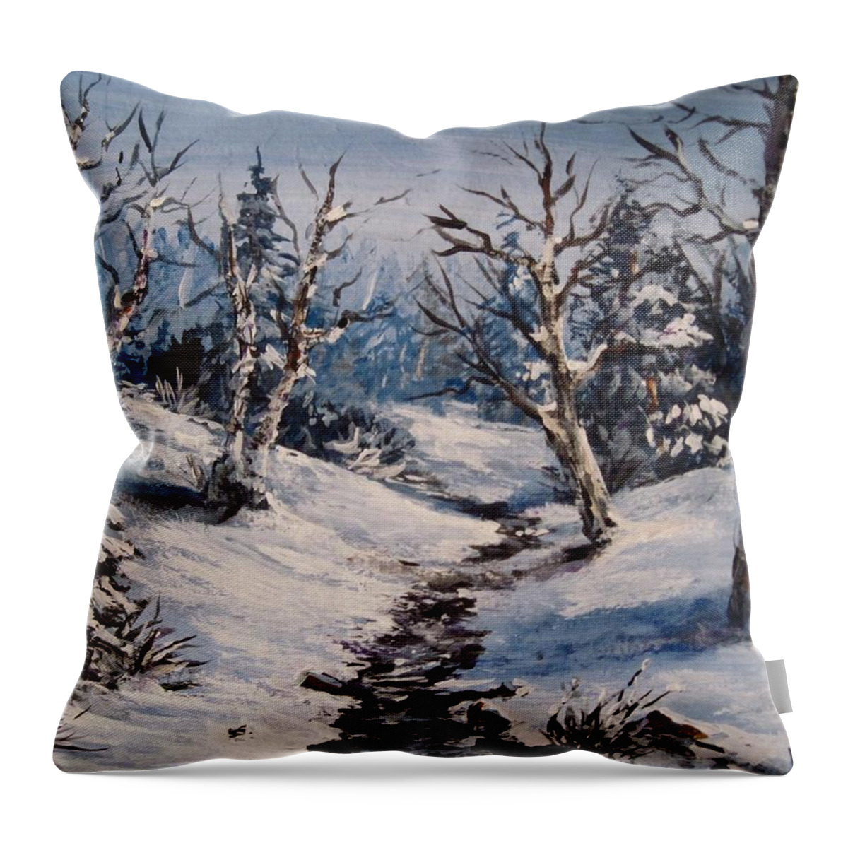 Landscapes Throw Pillow featuring the painting Winter silence by Megan Walsh