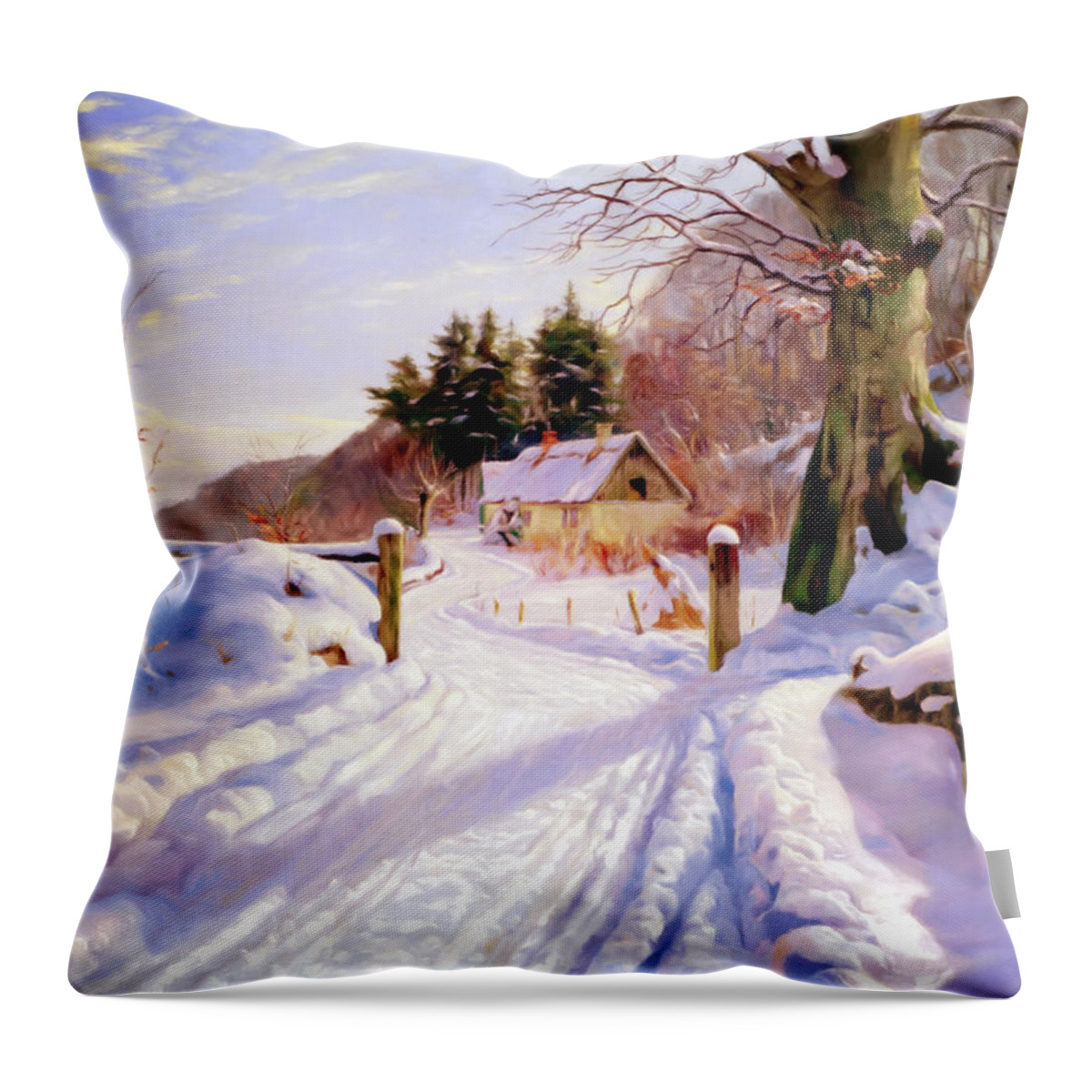 Winter Snow Glow Throw Pillow featuring the mixed media Winter Snow Glow by Georgiana Romanovna