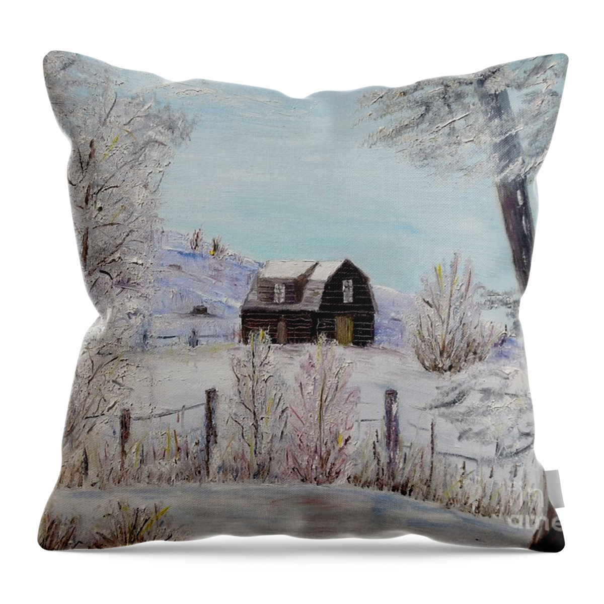 Winter Throw Pillow featuring the painting Winter solace by Marilyn McNish