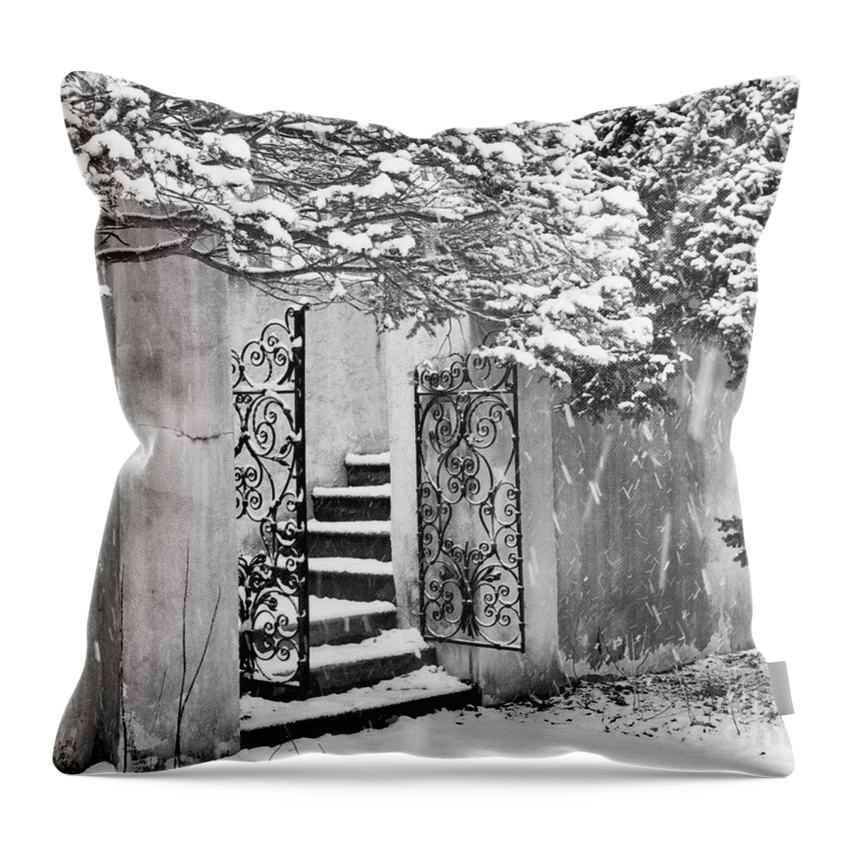 Vanderbilt Throw Pillow featuring the photograph Winter Steps at the Vanderbilt in Centerport, NY by Alissa Beth Photography