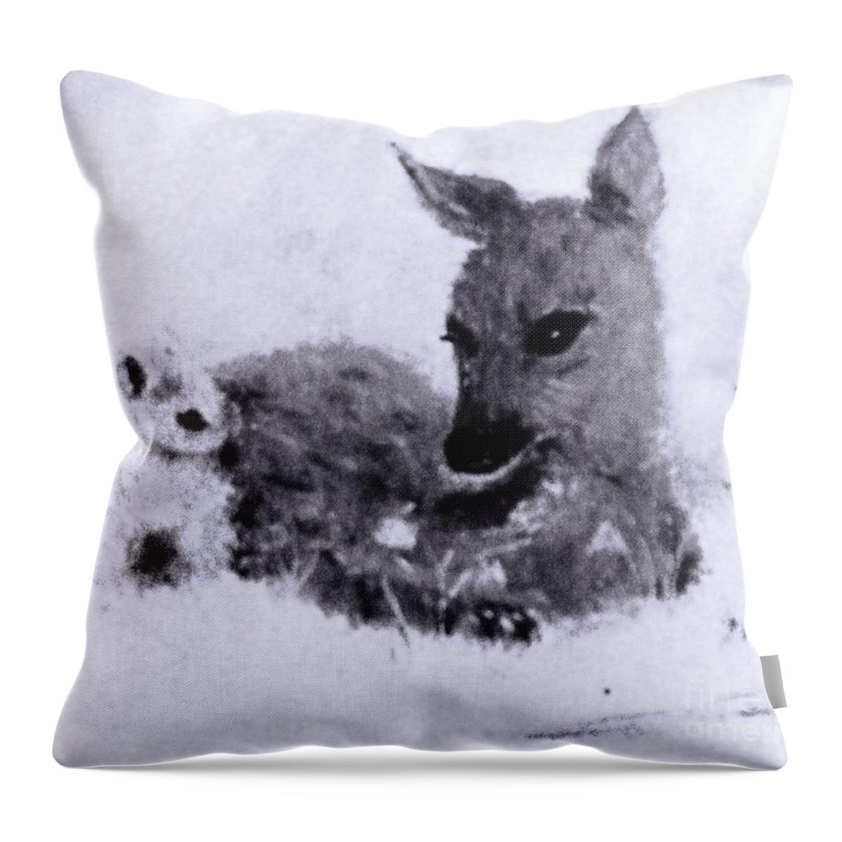 Baby Deer Throw Pillow featuring the painting Winter Surprise by Hazel Holland