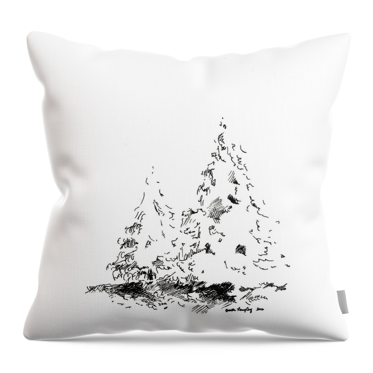 Trees Throw Pillow featuring the drawing Winter Trees 1 - 2016 by Joseph A Langley