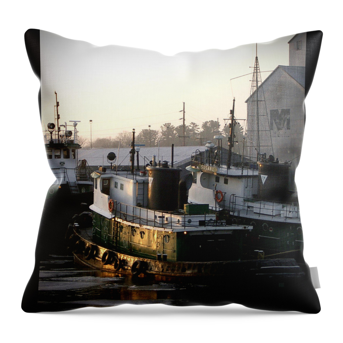 Tugs Throw Pillow featuring the photograph Winter Tugs by Tim Nyberg
