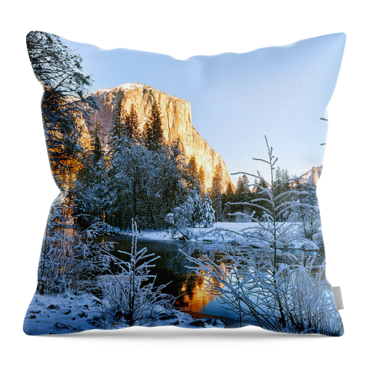 Patricia Sanders Throw Pillow featuring the photograph Winter View of Yosemite's El Capitan by Her Arts Desire