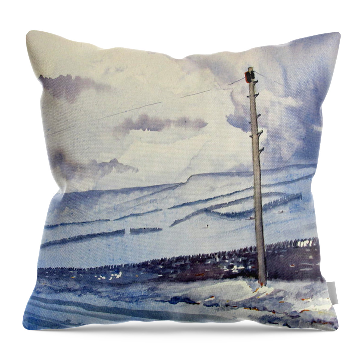 Glenn Marshall Yorkshire Artist Throw Pillow featuring the painting Winter Walkers by Glenn Marshall