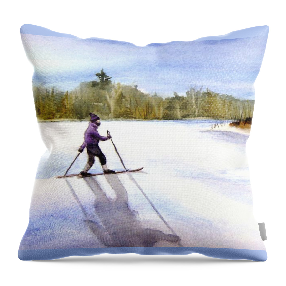 Winter Throw Pillow featuring the painting Winter Wanderer by Petra Burgmann