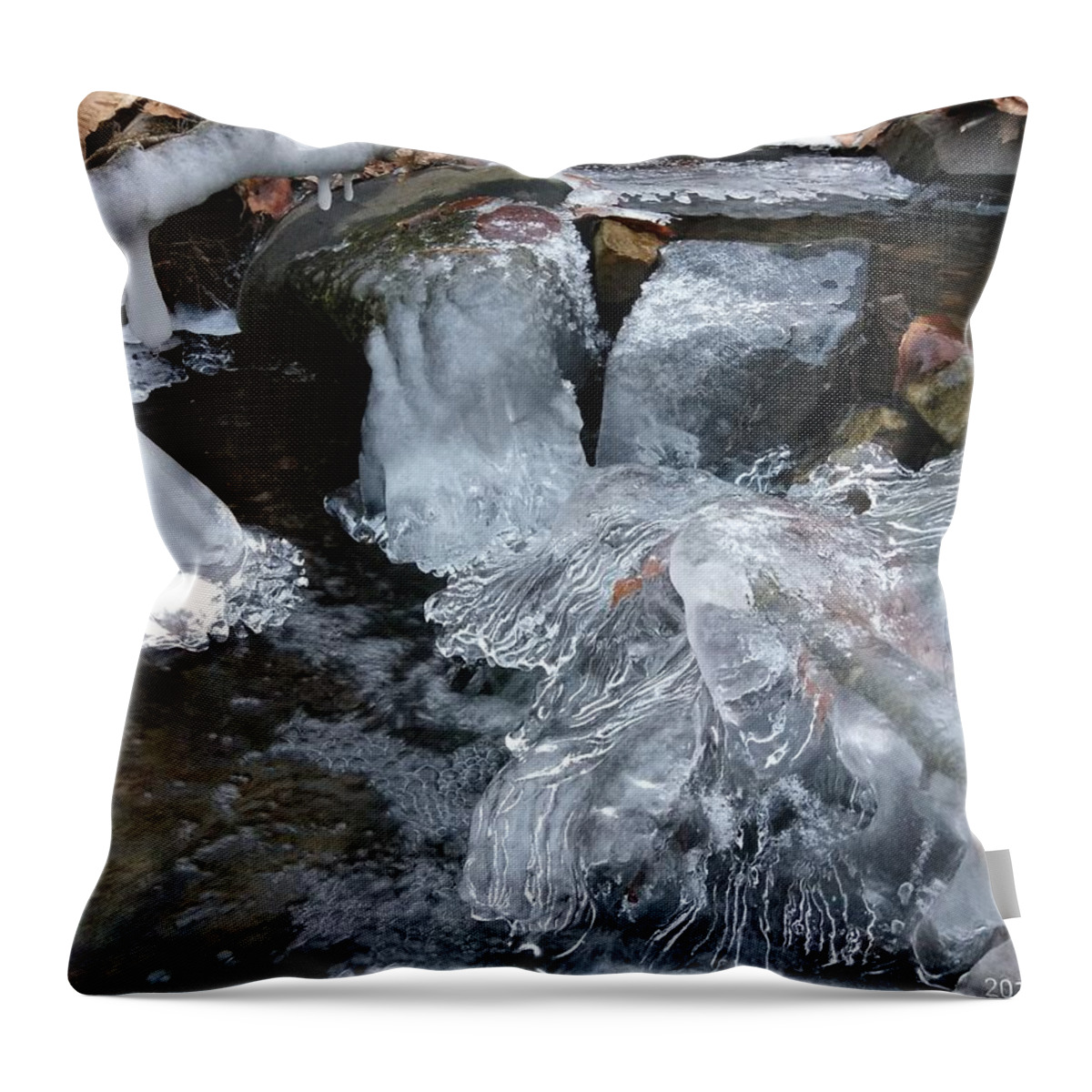 Nature Throw Pillow featuring the photograph Winter Water Flow 4 by Robert Nickologianis