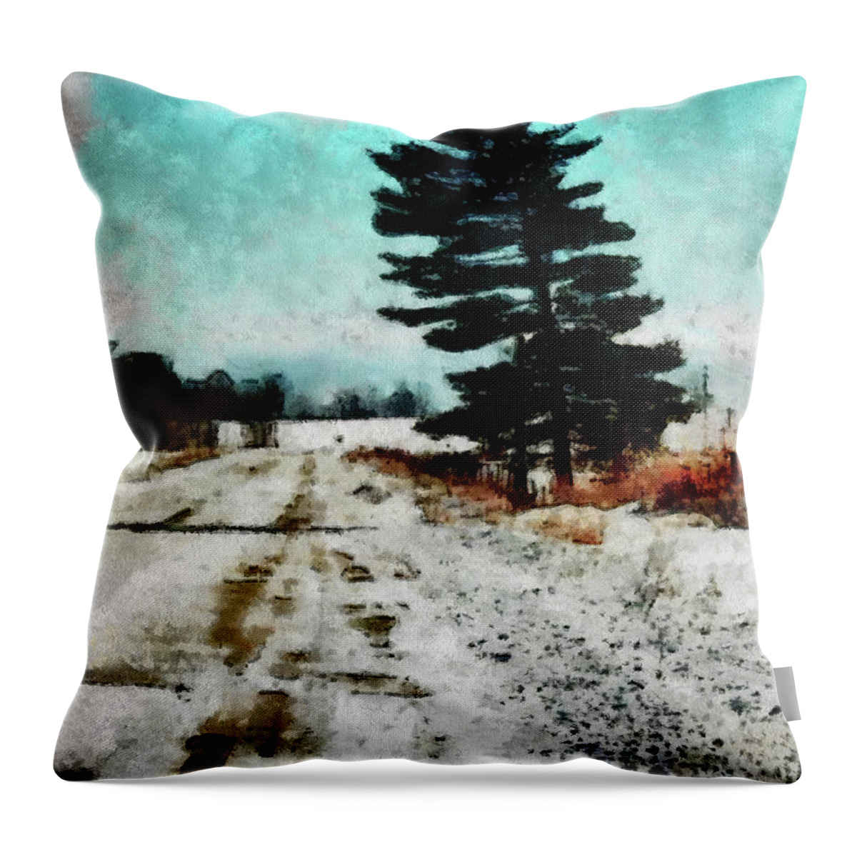 Fir Tree Throw Pillow featuring the digital art Wintry Altona Road by Leslie Montgomery
