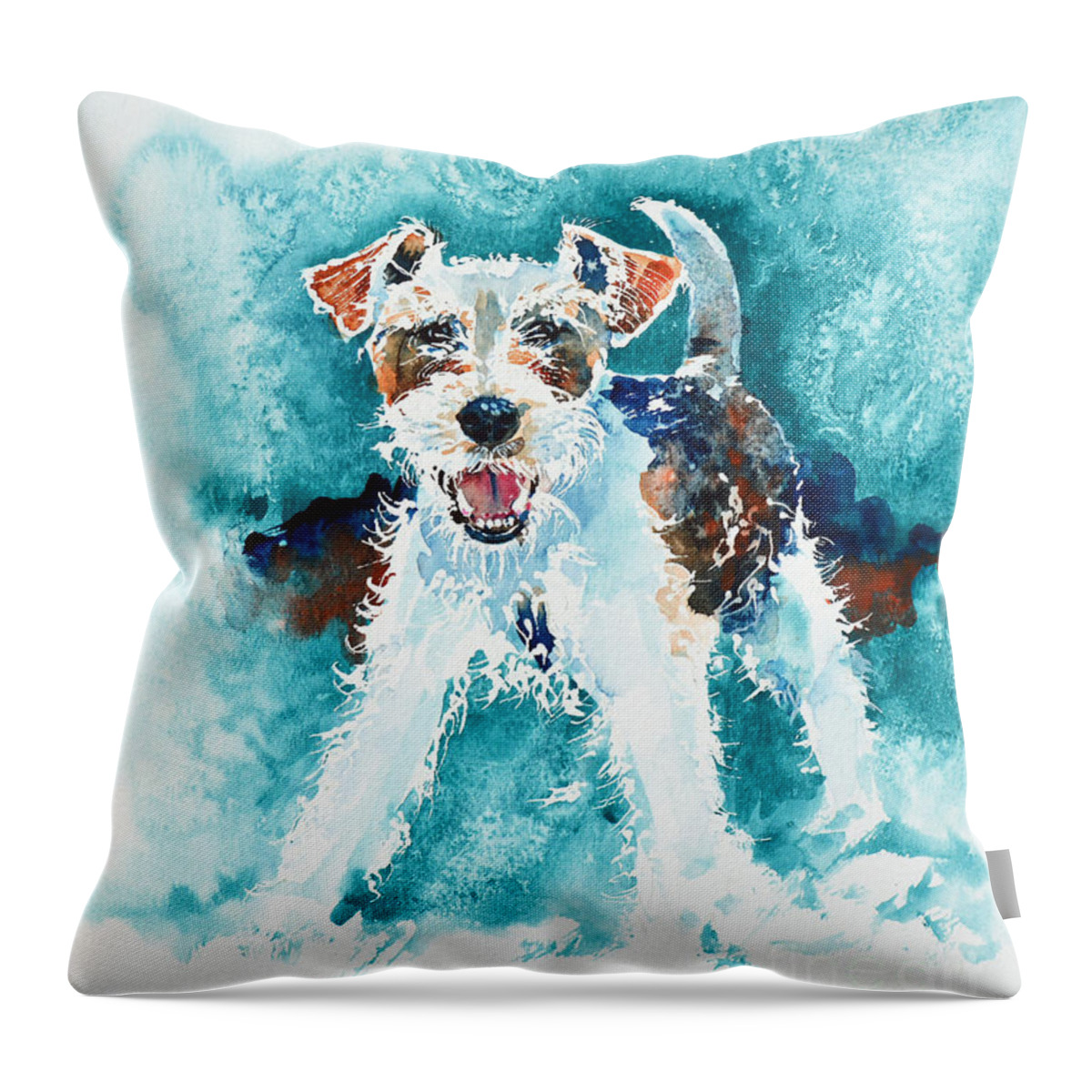 Wire Fox Terrier Throw Pillow featuring the painting Wire Fox Terrier by Zaira Dzhaubaeva