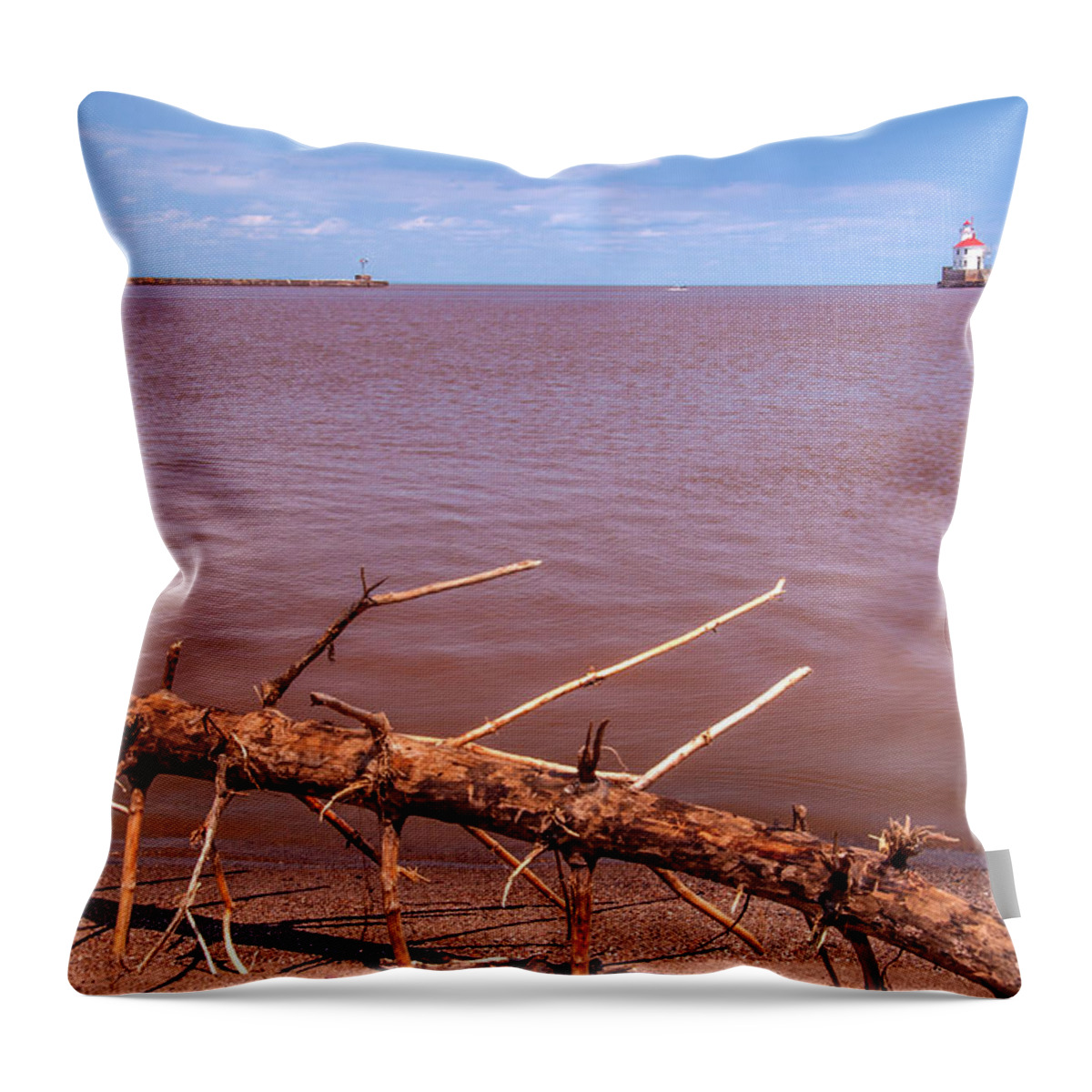 Lighthouse Throw Pillow featuring the photograph Wisconsin Point Lighthouse by Lonnie Paulson