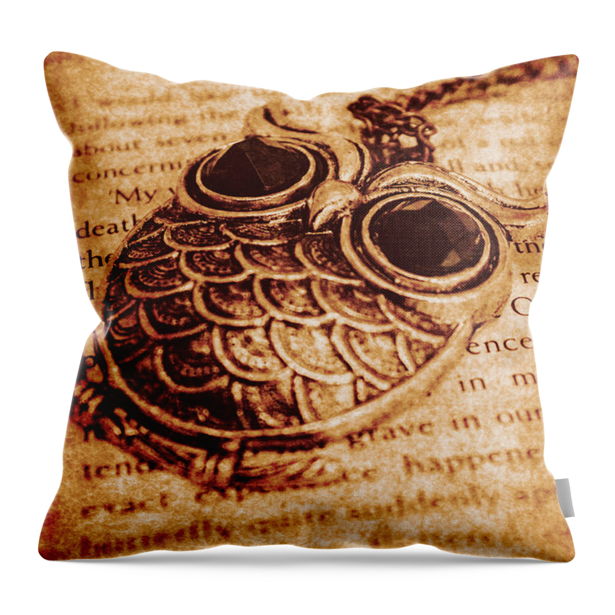 Owl Throw Pillow featuring the photograph Wise words and keepsakes by Jorgo Photography