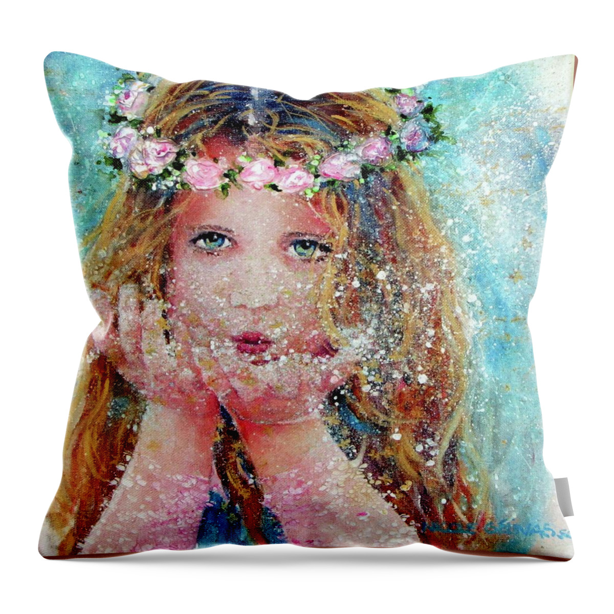 Fairy Throw Pillow featuring the painting Wish by Nicole Gelinas