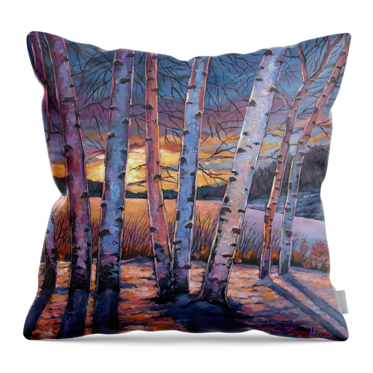 Winter Aspen Throw Pillow featuring the painting Wish You Were Here by Johnathan Harris