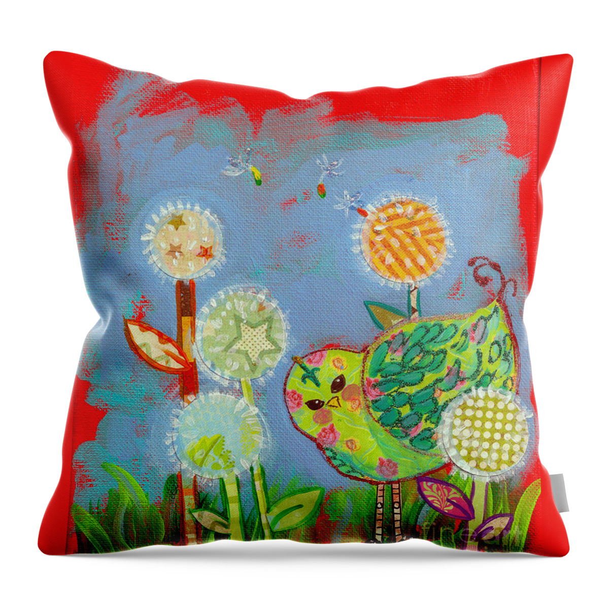Bird Throw Pillow featuring the painting Wishful Thinking Birdy by Shelley Overton