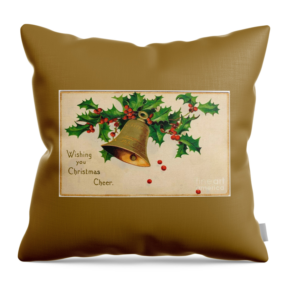 Wishing You Throw Pillow featuring the painting Wishing you Christmas Cheer vintage greetings card by Vintage Collectables