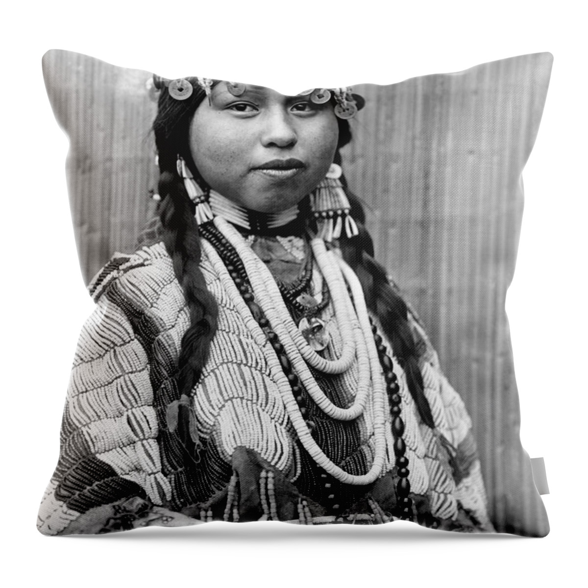 1910 Throw Pillow featuring the photograph WISHRAM BRIDE, c1910 by Granger