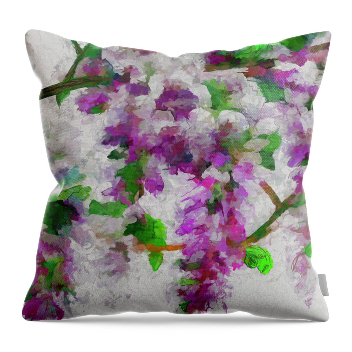 Wisteria Throw Pillow featuring the digital art Wisteria Branch by Bonnie Willis