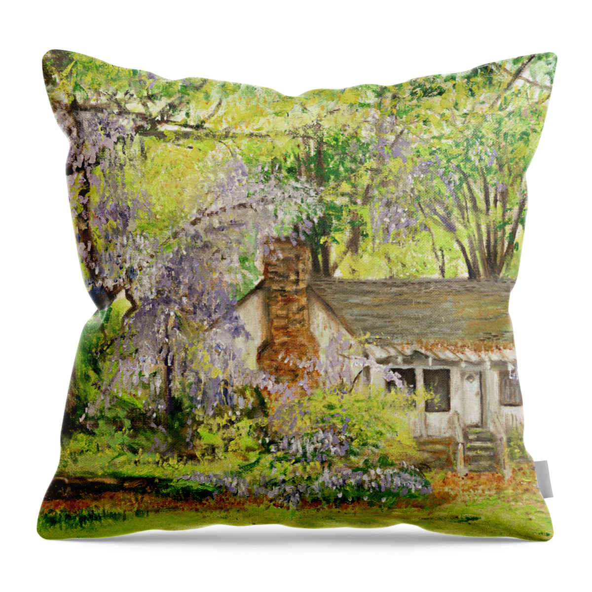 Wisteria Throw Pillow featuring the painting Wisteria House Two by Kathy Knopp