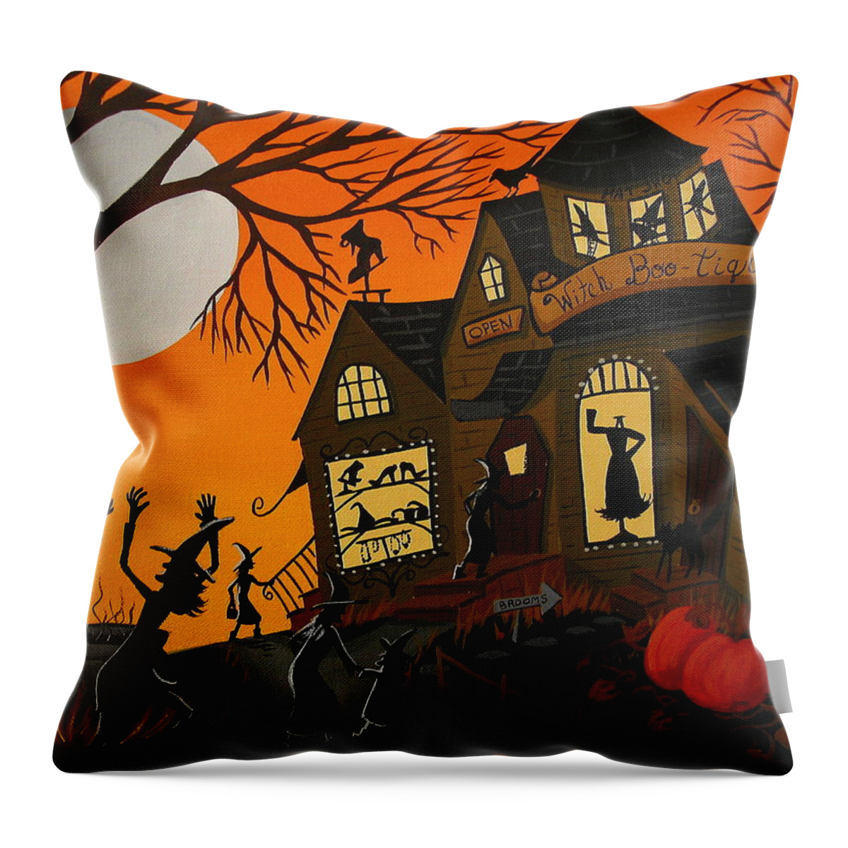 Art Throw Pillow featuring the painting Witch Bootique by Debbie Criswell