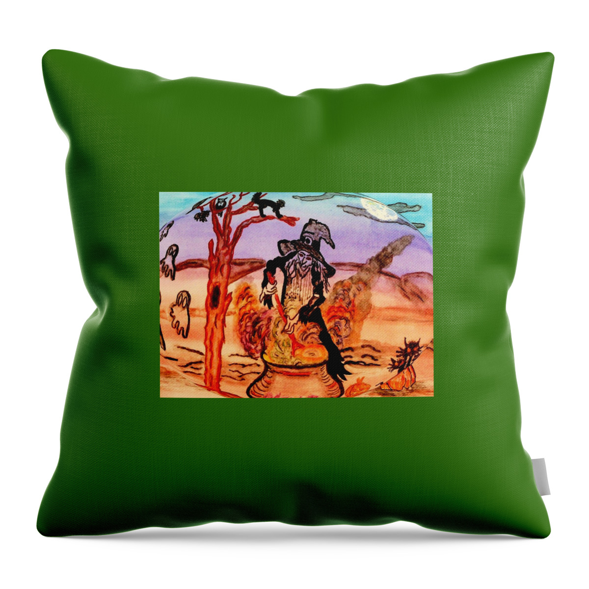 Howloween Throw Pillow featuring the painting Witches Brew by Connie Valasco