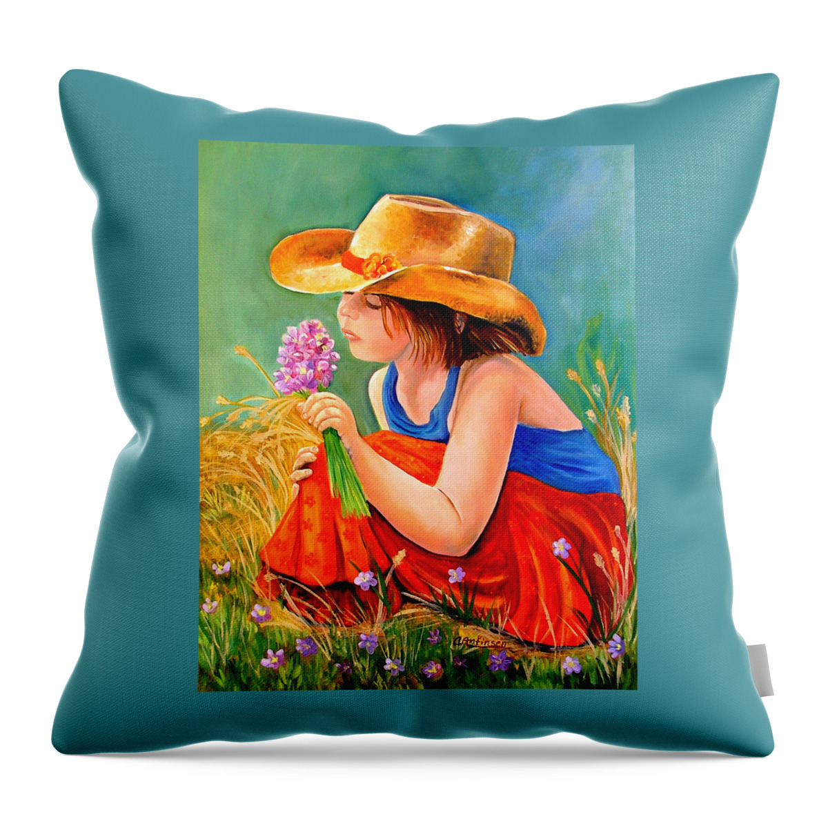 Child Throw Pillow featuring the painting With These Hands--Wonder by Carol Allen Anfinsen