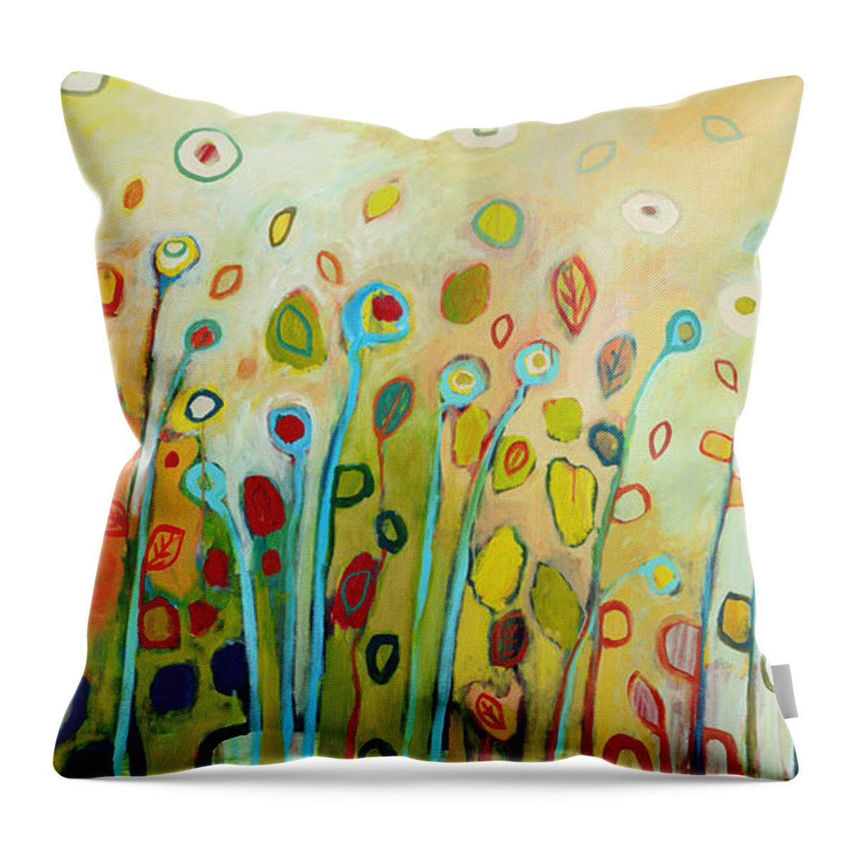 Floral Abstract Modern Green Lime Brown Nature Circle Leaf Plant Large Jenlo Jennifer Lommers Painting Throw Pillow featuring the painting Within by Jennifer Lommers