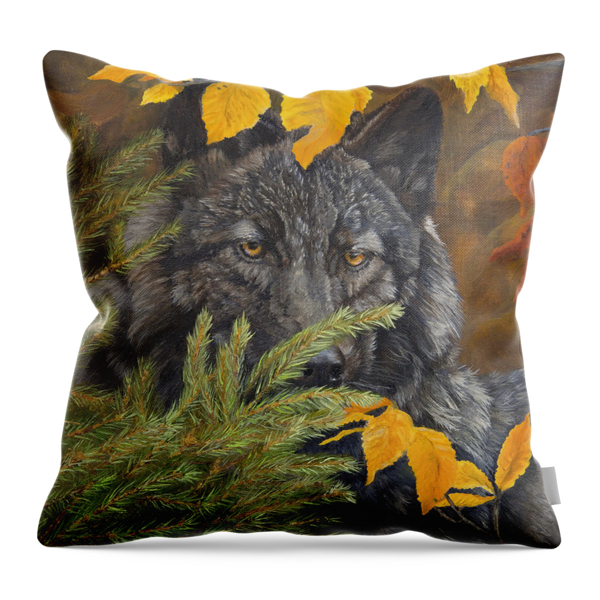 Wolf Throw Pillow featuring the painting Within The Shadows by Johanna Lerwick