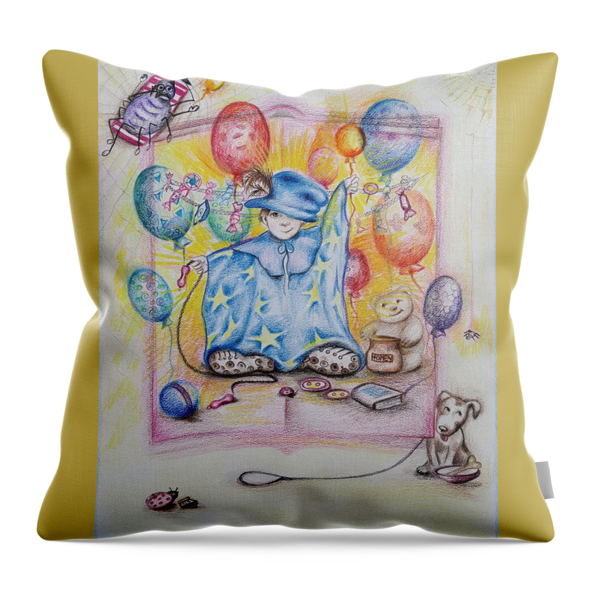 Children Throw Pillow featuring the drawing Wizard Boy by Rita Fetisov