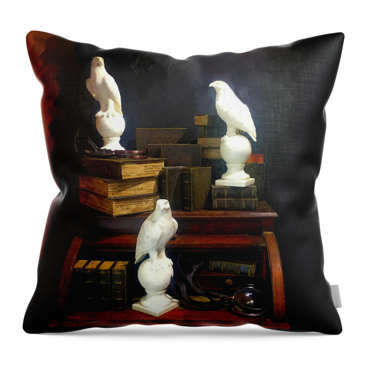 Library Throw Pillow featuring the painting Wizards Library by Portraits By NC