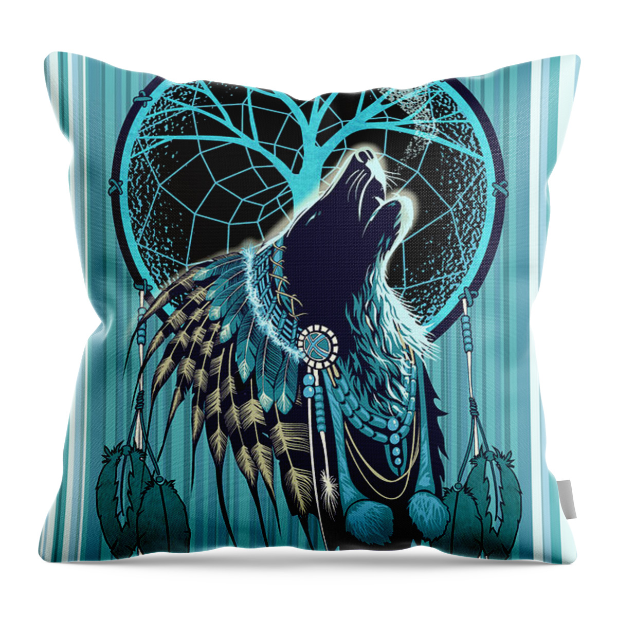Wolf Throw Pillow featuring the painting Wolf Indian Shaman by Sassan Filsoof