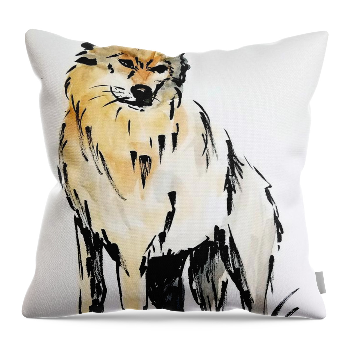  Throw Pillow featuring the painting Wolf by Maria Langgle