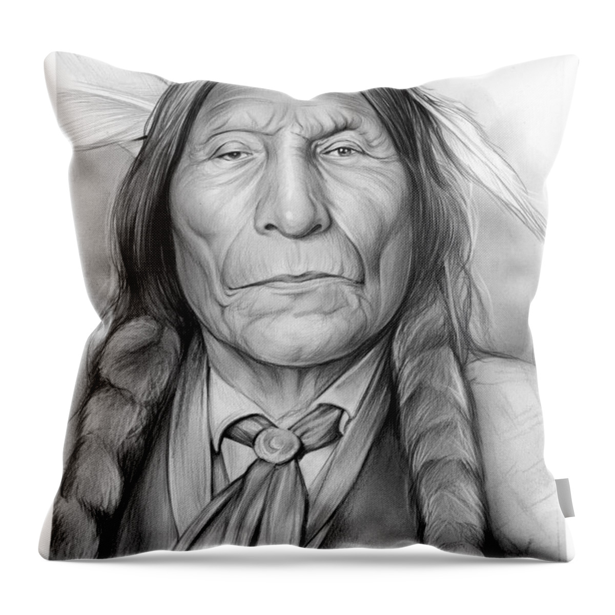 American Indian Throw Pillow featuring the drawing Wolf Robe by Greg Joens