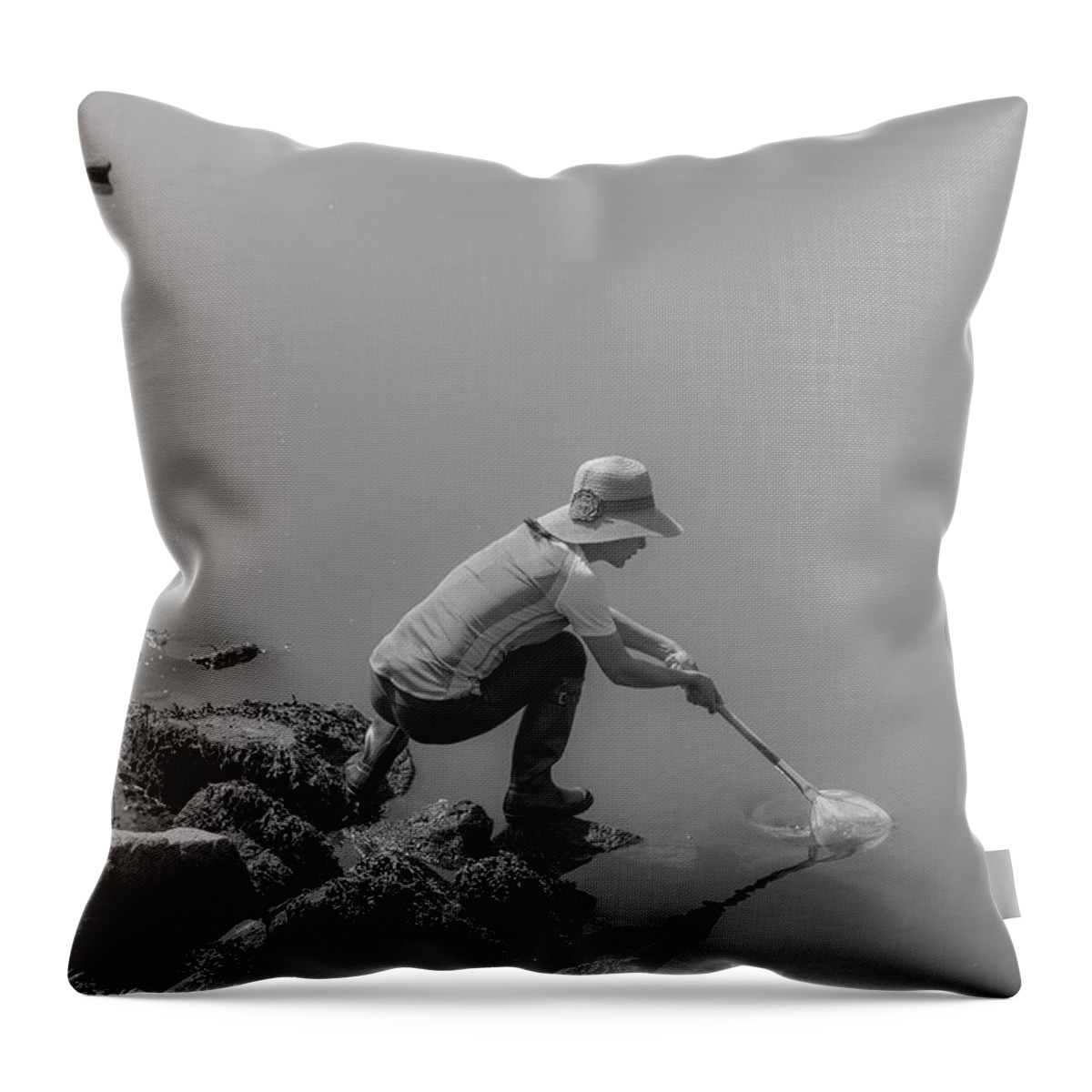Natanson Throw Pillow featuring the photograph Woman Crabbing 2 by Steven Natanson