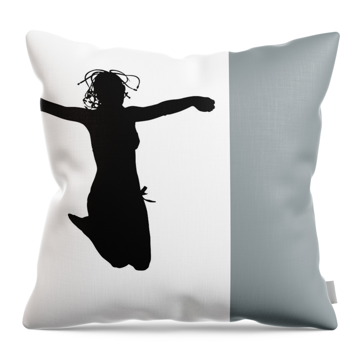 Silhouette Throw Pillow featuring the digital art Woman jumping backlight by Benny Marty