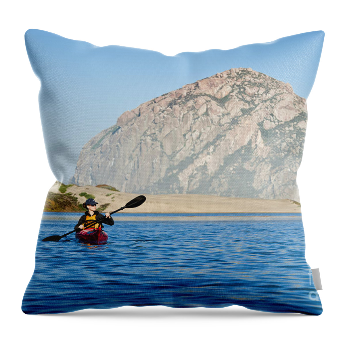 Active Throw Pillow featuring the photograph Woman Kayaking in Morro Bay by Bill Brennan - Printscapes