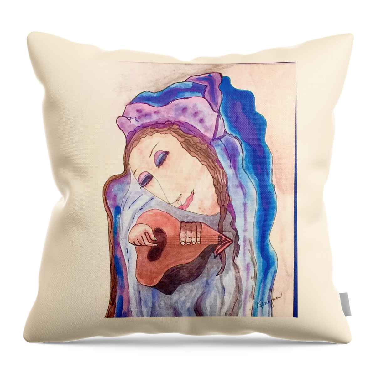 Woman Throw Pillow featuring the painting Woman Troubadour by Kenlynn Schroeder