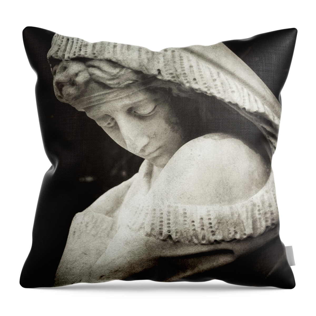 Statue Throw Pillow featuring the photograph Woman with bowed head by Debra Fedchin