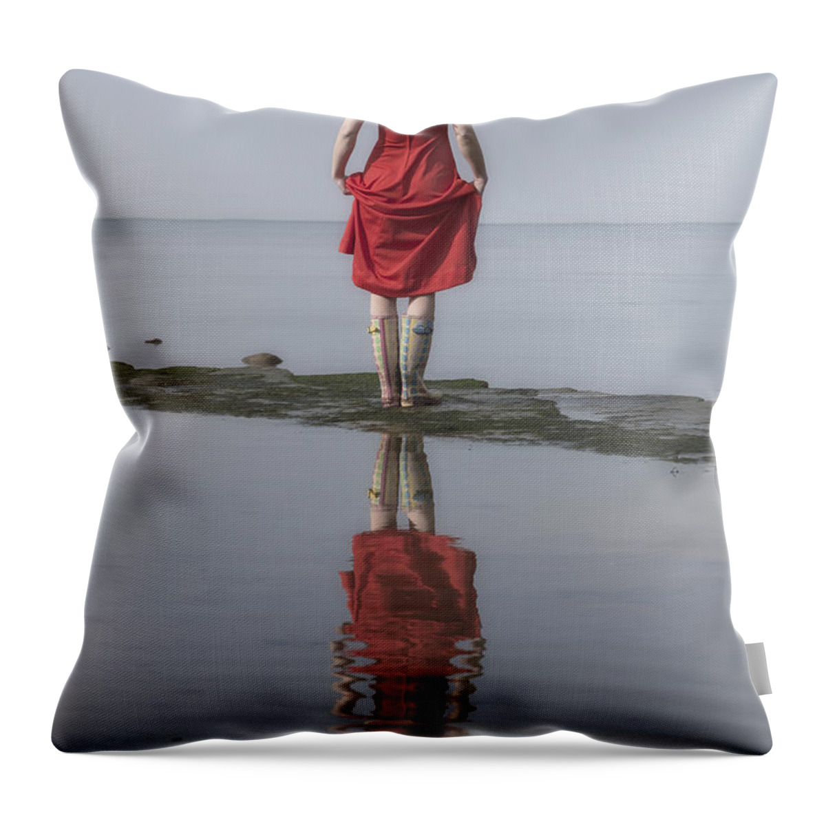 Woman Throw Pillow featuring the photograph woman with Wellies by Joana Kruse