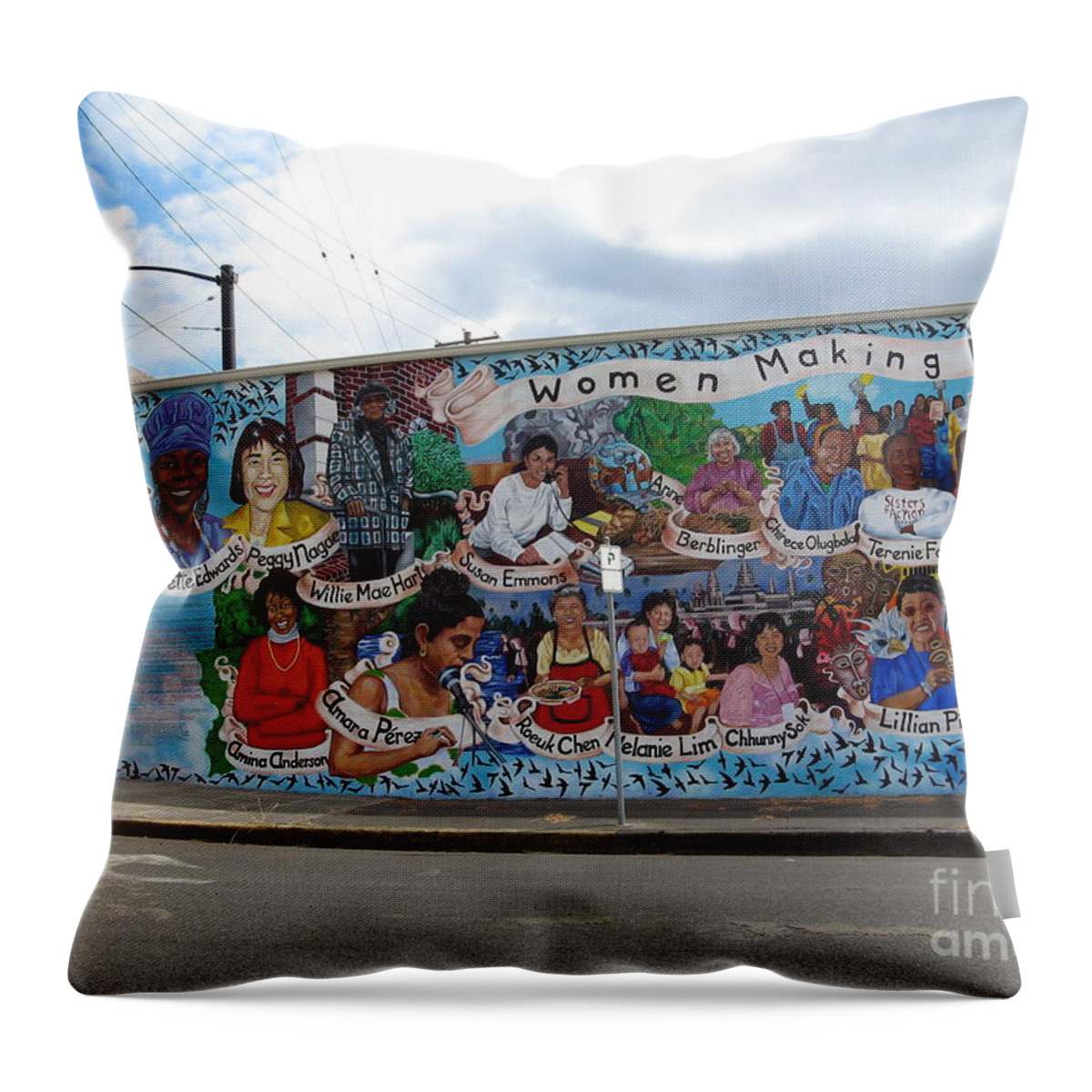 Mural Throw Pillow featuring the photograph Women Making History Mural by Mars Besso