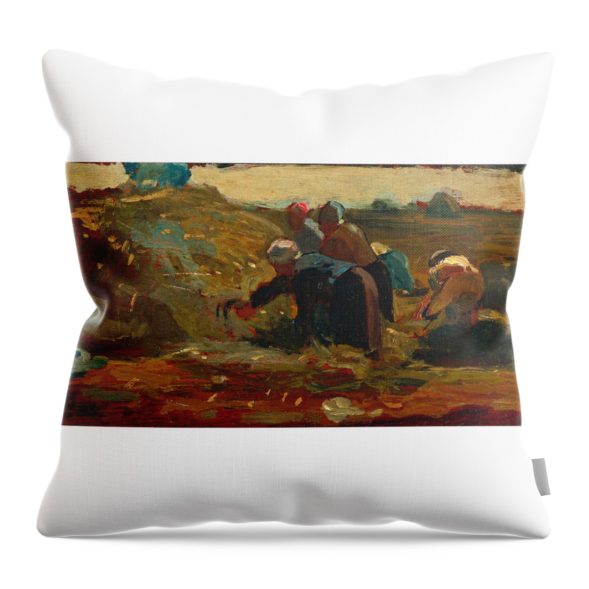 Winslow Homer Throw Pillow featuring the painting Women Working in a Field by Winslow Homer