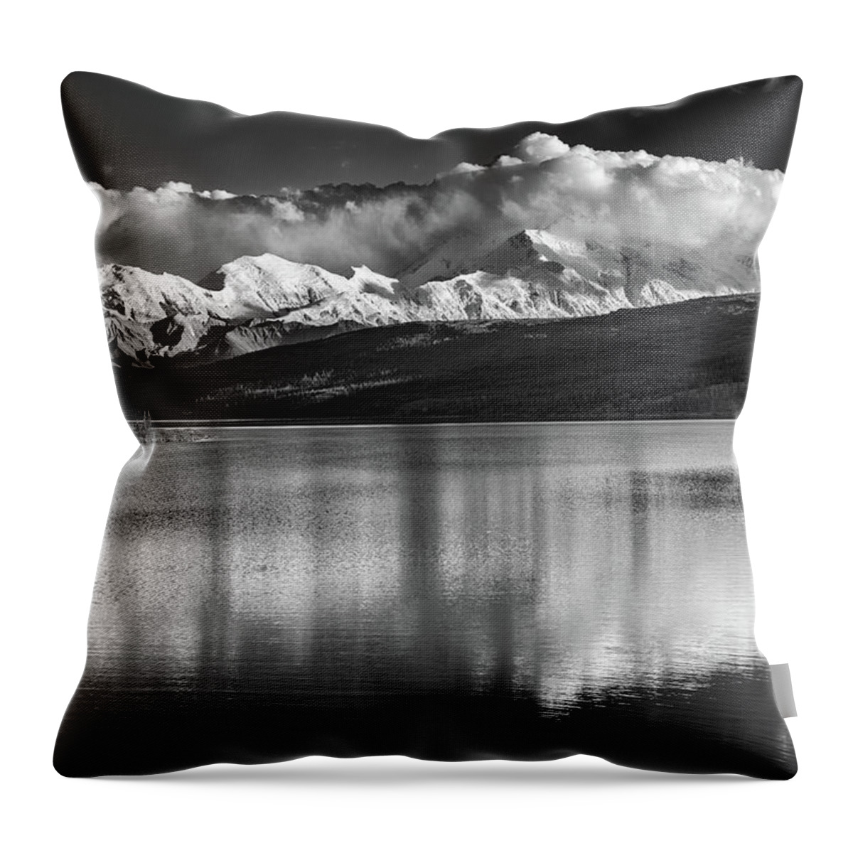 Denali Throw Pillow featuring the photograph Wonder Lake in Black and White by Rick Berk