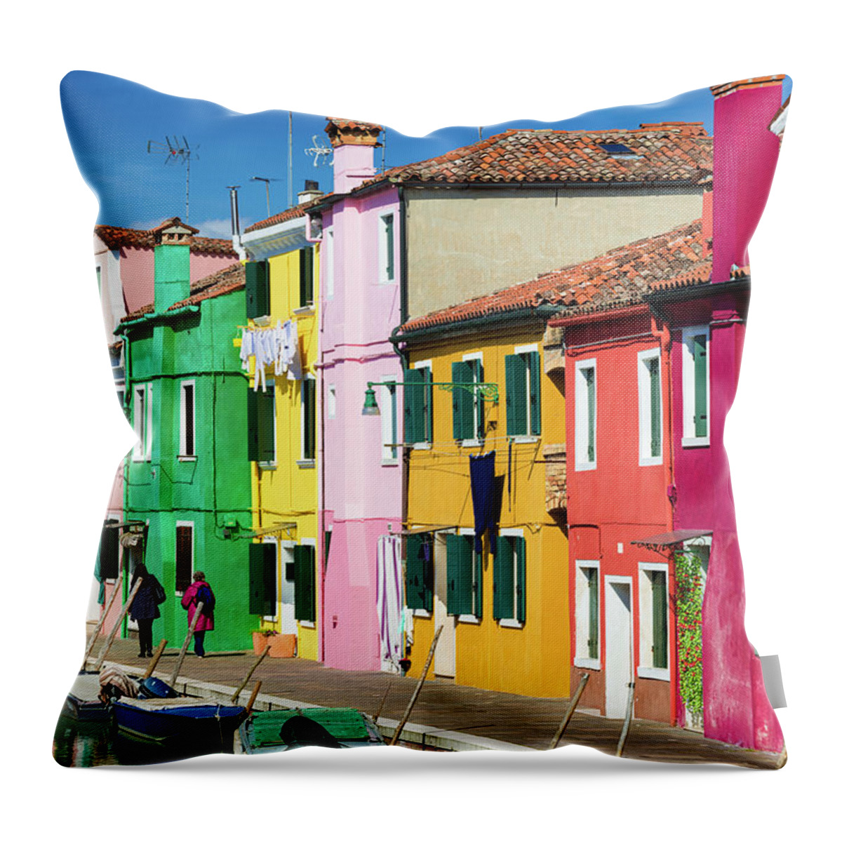 Burano Throw Pillow featuring the photograph Wonderful colored houses in Burano Venice Italy by Matthias Hauser
