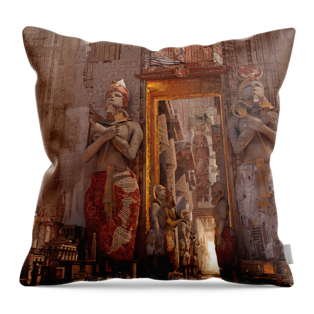 Landscape Throw Pillow featuring the digital art Wonders Door To The Luxor by Te Hu