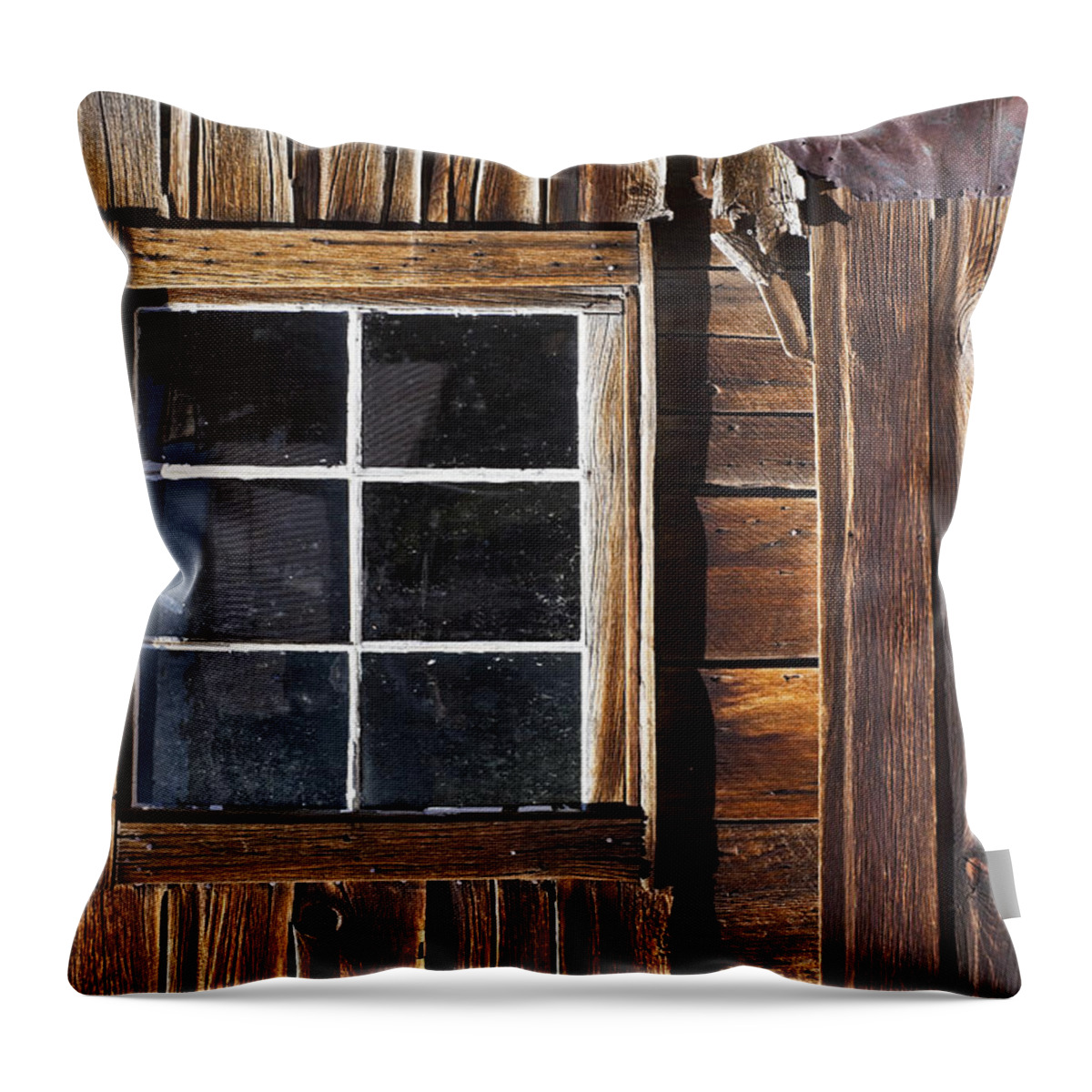 Bodie Ghost Town Throw Pillow featuring the photograph Wood and Window by Kelley King