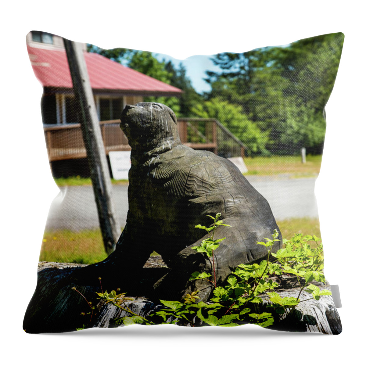 Wood Sea Lion Throw Pillow featuring the photograph Wood Sea Lion by Tom Cochran